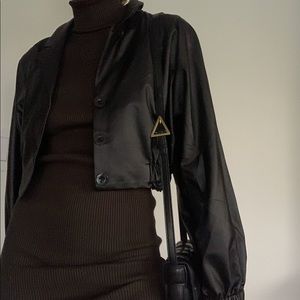 Cropped faux leather bomber jacket